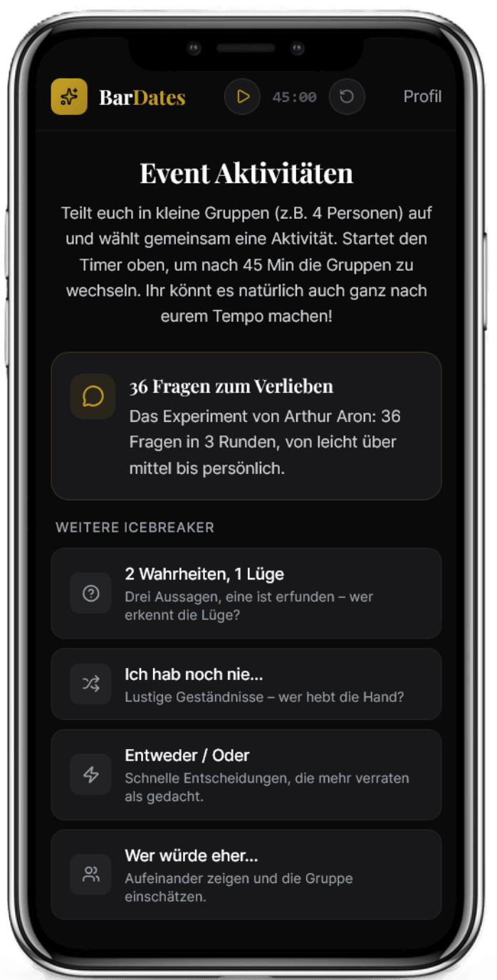 BarDates App: 36 Fragen und Icebreaker